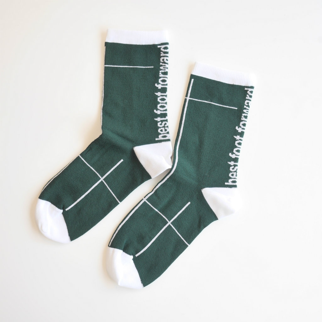 cotton crew socks DRaAW A LINE（green）FEEL MY FOOT STEPS