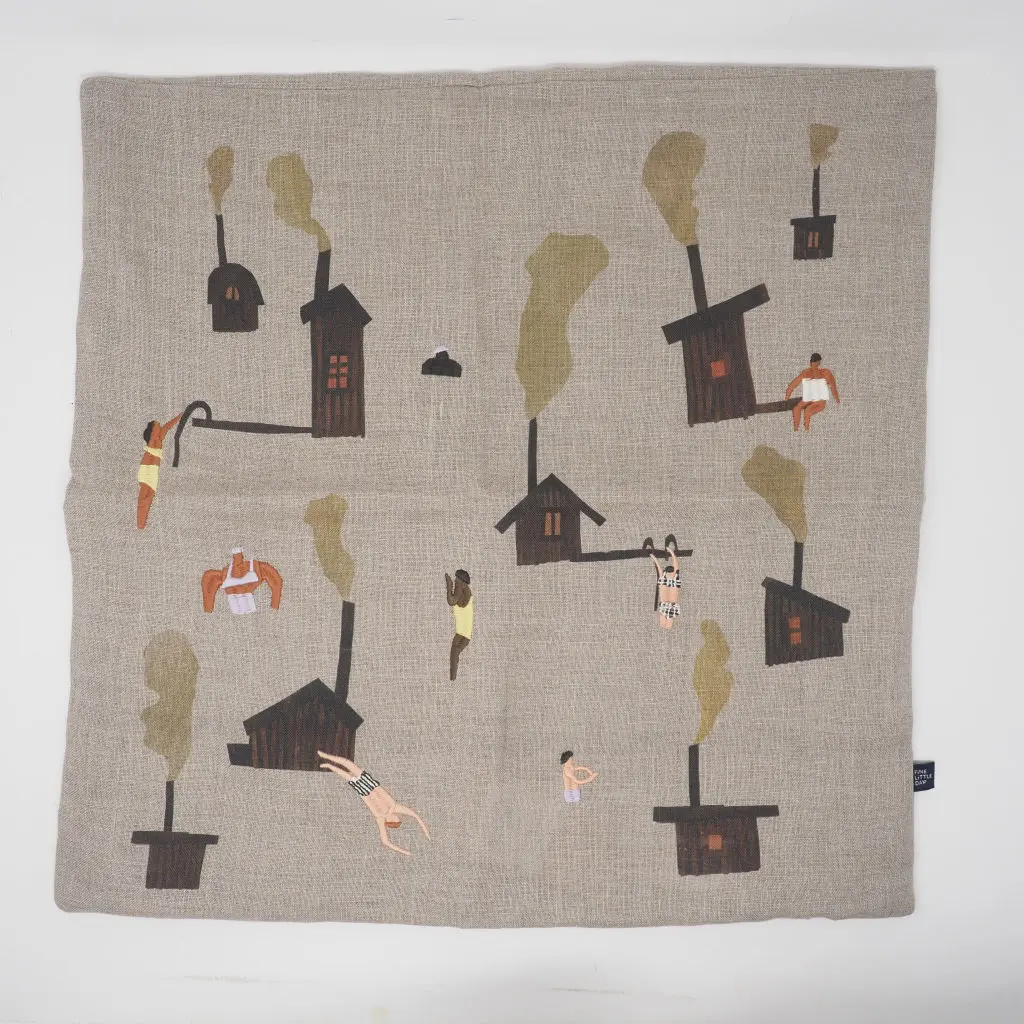 Fine Little Day クッションカバー SAUNA 刺繍&プリント 45 × 45cm