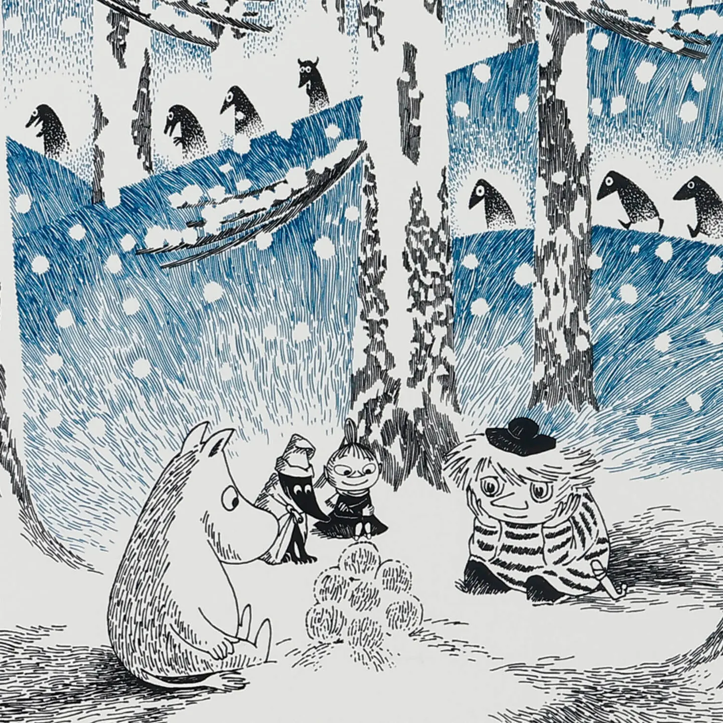 MOOMIN TRIBUTE WORKS アートポスターセット ゆきだまの灯 アイボリーフレーム a good view