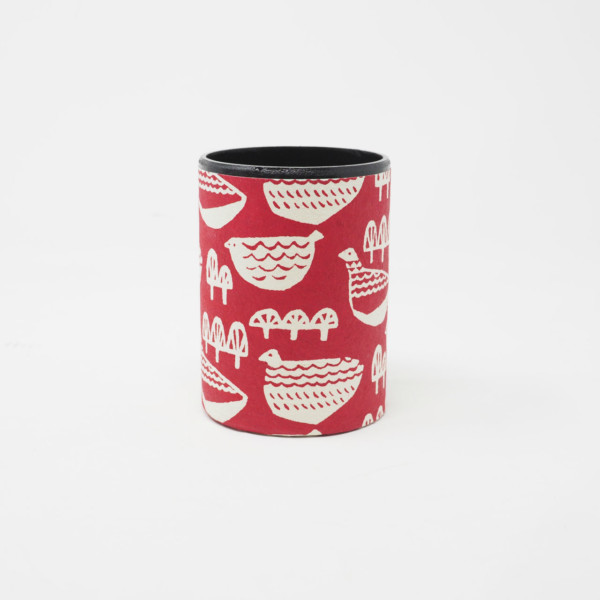 樹舎 和紙ペン立て 富山もよう らいちょう赤